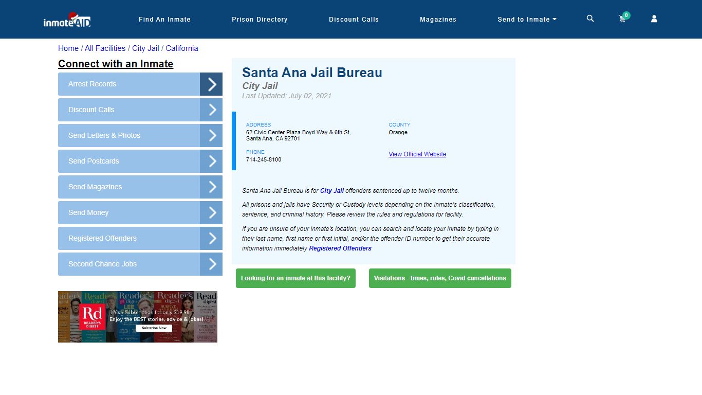 Santa Ana Jail Bureau | Inmate Locator